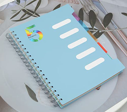 5 Subject Notebook, 2 Pcs Pink and Light Blue 10 Inch x 7 Inch B5 Spiral Notebook With Waterproof Plastic Softcover, 300 Pages 80 Gsm College Ruled Papers With 5 Sheets Colorful Movable Dividers - color: Pink and Light Blue