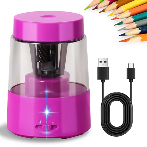 ZMOL Electric Rechargeable Pencil Sharpener, Automatic Colored Pencil Sharpener for Students, Battery Pencil Sharpeners for Colored Pencils, Auto Stop, Suitable for No.2(6-8mm), Classroom Home Pink - color: C-pink