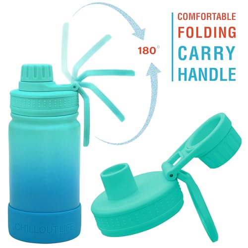 CHILLOUT LIFE 12oz Kids Insulated Stainless Steel Water Bottle with Leak Proof Spout Lid & 144 Stickers - color: Ocean Blue, style: 12 oz