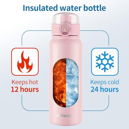 GOPPUS Insulated Water Bottle 20oz Stainless Steel BPA-Free Sports Bottle Ideal for School and Travel Silicone Spout Lid Prevents Leaks, Sweat, and Dust (Pink) - color: Pink