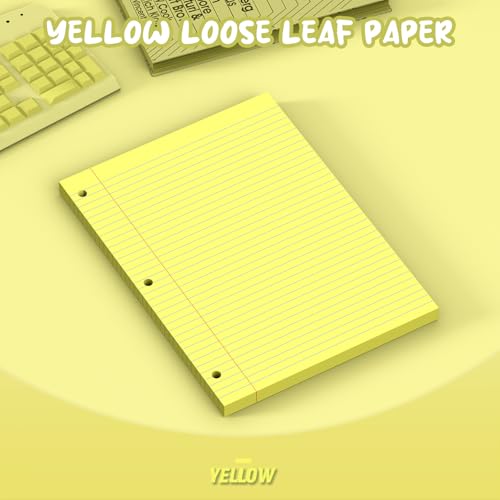 Yellow Loose Leaf Paper 8 x 10.5, 120 Sheets Lined Paper College Ruled Paper, 3 Hole Punched Notebook Paper College Ruled, 3 Ring Binder Paper 8 x 10.5, Filler Paper College Ruled for Office, School - color: Yellow-120 Pcs