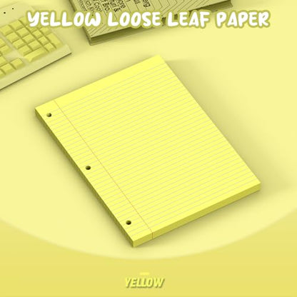 Yellow Loose Leaf Paper 8 x 10.5, 120 Sheets Lined Paper College Ruled Paper, 3 Hole Punched Notebook Paper College Ruled, 3 Ring Binder Paper 8 x 10.5, Filler Paper College Ruled for Office, School - color: Yellow-120 Pcs