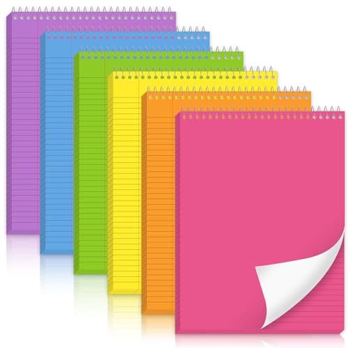 gisgfim 6 Pcs Colorful Top Bound Spiral Notebooks 8.5" x 11" College Ruled Aesthetic Legal Pad Steno Pads Colored Paper Assorted Covers Wirebound Notepad for Writing School Office Supplies - color: Colorful