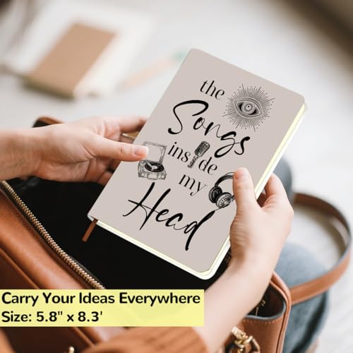 Lovdazzles Pretty Leather Lined Journal Music Notebook 200 Pages A5 Ruled Journaling Notebooks, for Music Composition Songwriting for Instrument Lovers Musicians Students(5.8 x 8.3) - color: Multi 1718