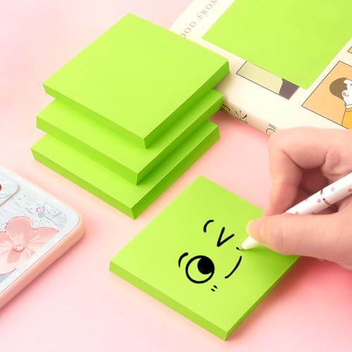 Sticky Notes 3x3 Pop Up Self-Stick Notes Pads with Bright Colors, Easy to Post for Office, School, Home, 4 Pads/Pack, 90 Sheets/Pad (Green) - color: Green