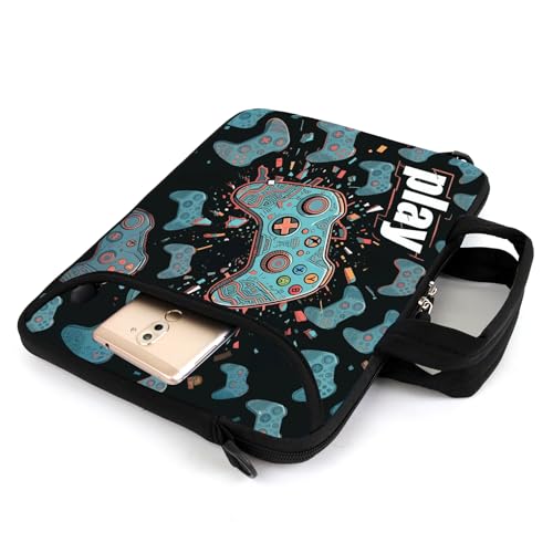 AMARY 13" 13.3" laptop sleeve chromebook case adjustable shoulder strap with handle accessory pocket (Games-1) - color: Games-1