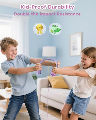 Acer Kids Headphones, 74/85/94dB Volume Limiter, Foldable Wired Over Ear Headphones for Travel, 3.5mm Jack, Toddler Headphones for School, iPad, Chromebook, Tablet, Pink Purple - color: Pink Purple