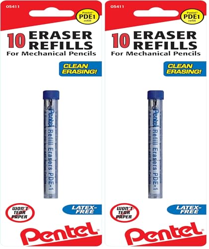 Pentel PDE1BP2 Refill Eraser for AL, AX and PD Pencil Series 5 Pieces per Tube, (2X Tubes) White (Pack of 2) - size: 5 Count (Pack of 2)