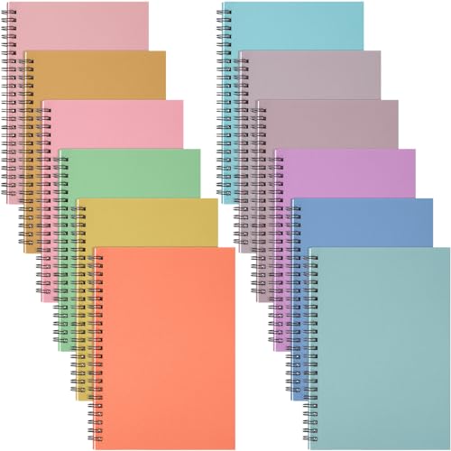Fuutreo 12 Pcs Spiral Notebook for Work A5 8.3 x 5.7 Inch College Ruled Spiral Journal Notebook Kraft Cover Ruled Paper, 12 Color, 60 Sheets, 120 Pages for Office School(Candy Color) - color: Candy Color