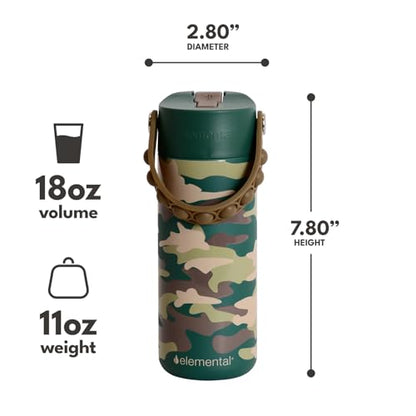 Elemental 100% Leak Proof When Spout is Closed Insulated Kids Water Bottle, Stainless Steel Bottle for School with Straw Lid & Pop-It Handle, Skater Dinos & Green Camo -18oz (2 Pack) - color: Dinos & Green Camo