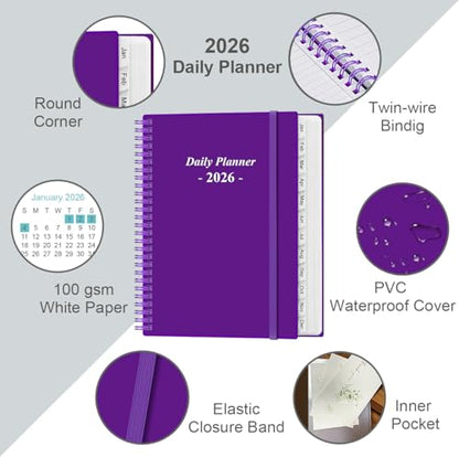 Daily Planner 2026 Full Page Per Day- 2026 Daily & Monthly Planner from January 2026 to December 2026, Day Planner 2026 with 12 Months Tabs, 8.5" x 11", Purple - color: Purple, size: 8.5" x 11"