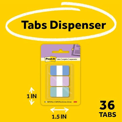 Post-it Sticky Tabs, 1 x 1.5 in, Warm Pastels, 3 Pads, 36 Tabs Total - color: Cool Pastels