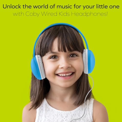 Coby Wired Kids’ Headphones, Over-Ear Headphones with 3.5-Millimeter Jack and Soft Cushions for School, Learning, and Travel, 85 dB Volume Limit, Built-in Microphone, Adjustable Headband, Blue - color: Blue