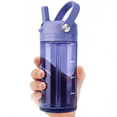 12 oz Clear Water Bottle with Straw & Handle, Leakproof Tritan Water Bottle, BPA Free Reusable Plastic Bottle with Volume Markings, Dishwasher Safe for School,Travel, Sports, Purple - color: Purple, size: 12 Ounces