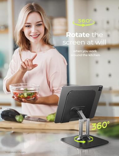 LISEN for iPad Stand Holder [All-Metal Foldable] Adjustable Tablet Stand for Desk, 2026 iPad Accessories Rotating Display Stand Office Men Gifts Kindle Tablet PS Switch iPhone 11"-4.7" - color: Black
