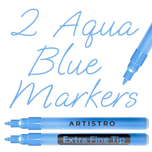 ARTISTRO 2 Light Blue Acrylic Paint Markers - 0.7mm Aqua Extra Fine-Tip Paint Pens - Perfect for Crafting, Art Projects, & More - color: Light Blue, style: Extra Fine