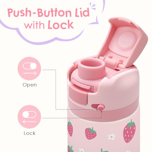 Strawberry Kids Insulated Stainless Steel Water Bottle 16 Oz, Travel Tumbler for School, Sports for Girls, Birthday, Back To School - color: Strawberry