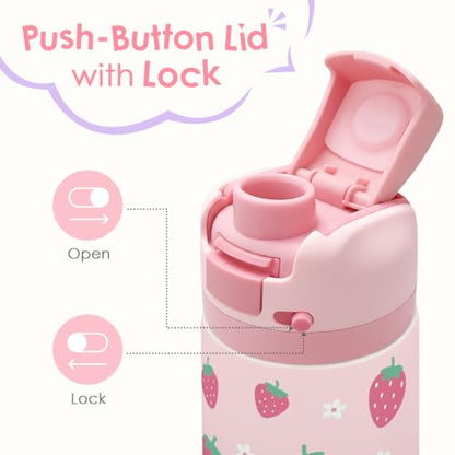 Strawberry Kids Insulated Stainless Steel Water Bottle 16 Oz, Travel Tumbler for School, Sports for Girls, Birthday, Back To School - color: Strawberry