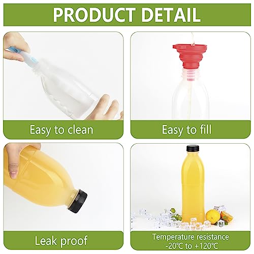 zmybcpack 6 Pack 32oz/1000ML Plastic Juice Bottle with Caps Dishwasher Safe | Heat-Resistant Plastic Smoothie Bottles, Reusable Bulk Beverage Containers with Lids for Juicing, Milk - size: 32oz 6pack