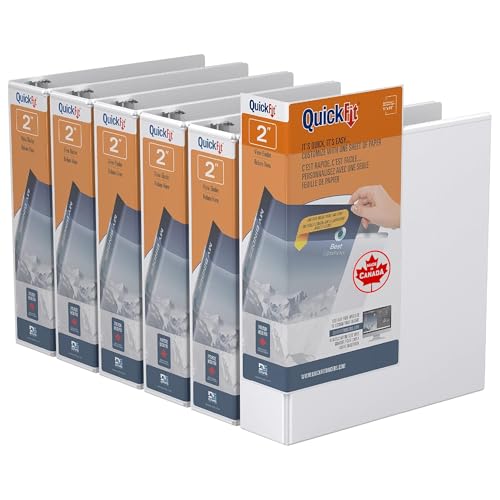 QuickFit View Binder, 3-Ring Binder for School or Office, D Ring, White, 6 Pack, 2 Inch - color: White, size: 2 Inch, style: 6 Pack