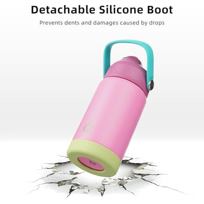 BJPKPK Insulated Water Bottle with Straw Lid, 12oz Thermo Water Bottles, Flex Handle & Non-slip Boot, BPA Free Leak Proof Stainless Steel Metal Thermo, Tumblers, Cups,Rose Pink - color: Rose Pink, size: 12 Ounces
