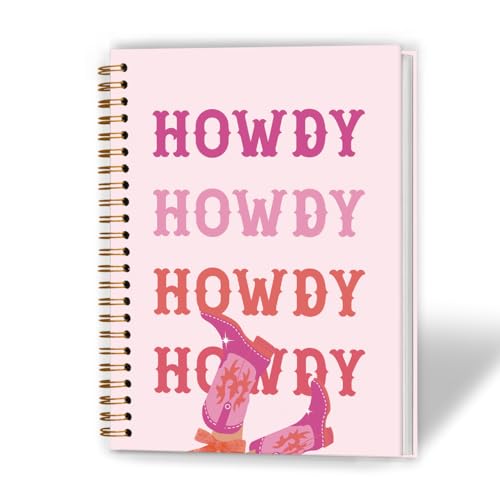 XUNLURY Pink Western Cowgirl Howdy Notebook, Preppy Cowboy Boots Journal, Cowgirl Gifts for Women Journal, Western Office Supplies, Hardcover Spiral Notebooks, 5.5x8.3 Inch - color: Color_I