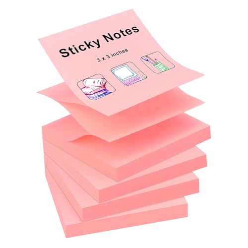 ZCZN 400 Sheets Pop-up Sticky Notes, 3 x 3 Inches, 4 Pads Bright Color Self-Stick Notes, 100 Sheets/Pad, Pink - color: Pink