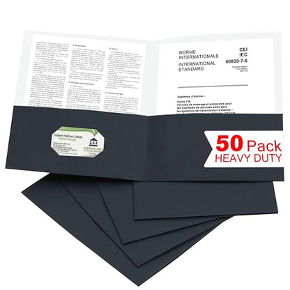 Zzrywuty 50 Packs Two Pocket File Folders with Business Card Slot,Letter Size,Holds 100 Sheets for School,Office,Business,Black - color: Black-50pcs