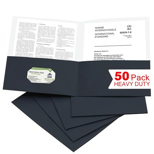 Zzrywuty 50 Packs Two Pocket File Folders with Business Card Slot,Letter Size,Holds 100 Sheets for School,Office,Business,Black - color: Black-50pcs