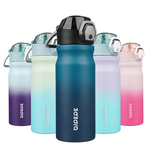 BJPKPK 18oz Insulated Water Bottle with Straw Stainless Steel Double Wall Water Bottles BPA Free Leak Proof Thermal Flask with Lockable Flip Lid and Soft Silicone Spout,Indigo Black - color: A-Indigo Black, size: 18 Ounces