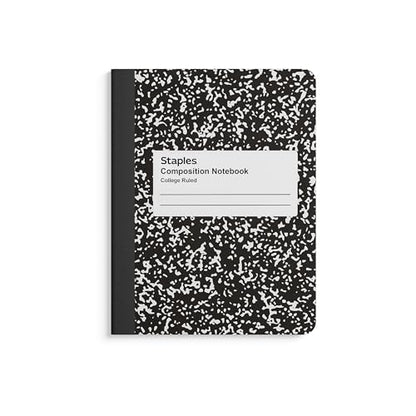 STAPLES Composition Notebook, 7.5” x 9.75”, College Ruled, 100 Sheets, Black/White Marble, 4‑Pack - size: 4 Pack, style: Black