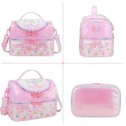 RHCPFOVR Kids Lunch Bag - Double - Decker Cooler Insulated Lunch Box for Boys Girls,Washable Lunch Bag with Strap and Reusable Toddler Lunchbox for School and Daycare - color: Pink Rainbow