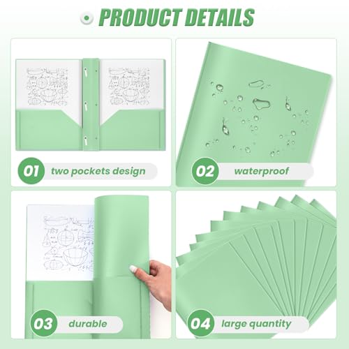Lincia 100 Pcs Plastic Folders with Pockets and Prong Folders with Prongs 2 Pockets for Office, School for Students, Teachers, Office Workers(Sage Green) - color: Sage Green