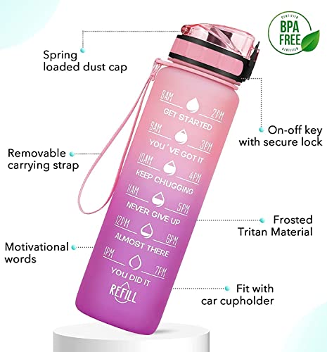 ATERO Unbreakable Silicone Water Bottle with Motivational Time Marker, Leakproof Durable BPA-Free Non-Toxic for Office, Home and Kitchen Outdoor Fitness and Gym(850ML, Multicolour, set of 1)