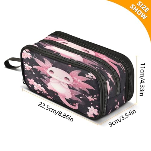 ALAZA Cute Axolotl Cherry Blossom Large Pencil Case, Pen Pouch Pencil Bag with 3 Compartments Pen Holder Organizer Stationery Bag - color: Axolotl