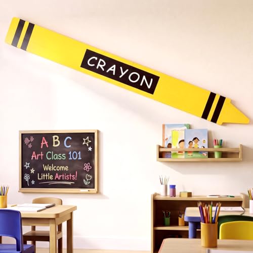 Nuanchu 31.5 Inch Giant Crayon Art Classroom Decor, Wooden Wall Art Party Back to School Decorations Jumbo Crayon Props, First Day of School Playroom Preschool Kindergarten Decor(Yellow) - color: Yellow