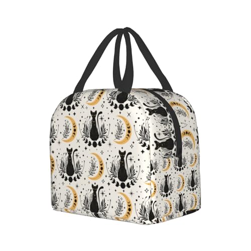 Nerxy Boho Cat Insulated Lunch Bag Cute Cats Magic Moon Witchy Lunch Box Containers Animal Reusable Soft Meal Tote Bag Kit Lunchbox for Women Kids Adults Work School Office Picnic Beach 8x5x8.5inch - color: boho cat