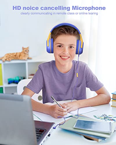 Kids Headphones Wired with Microphone for ipad Computer Laptop for Boys Girls Volume Limit Foldable Over Ear Headset for School 3.5mm Jack - color: Purple