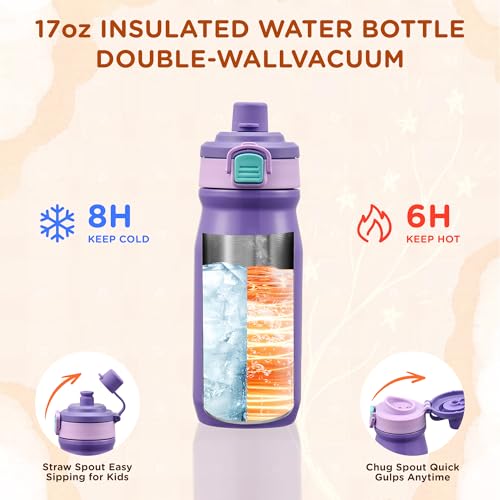 JXXM Bento Lunch Box for Kids With 8oz Thermo, Leakproof Bento Box with with 2 Compartments, Insulated Bottle, Lunch Bag, BPA Free Dishwasher Safe for School Girls Boys (Purple) - color: Purple 01