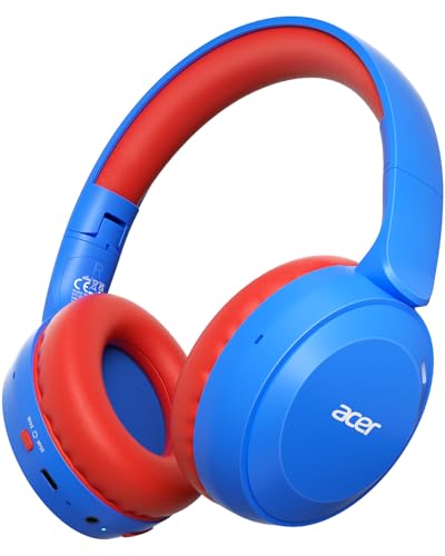 acer Kids Bluetooth Headphones, 85/94dB Volume Limited, 60H Playtime, Bluetooth 6.0, Lightweight Over-Ear Wireless Headphones for Kids, Toddler Headphones with Built-in Mic, Blue Red - color: Blue Red