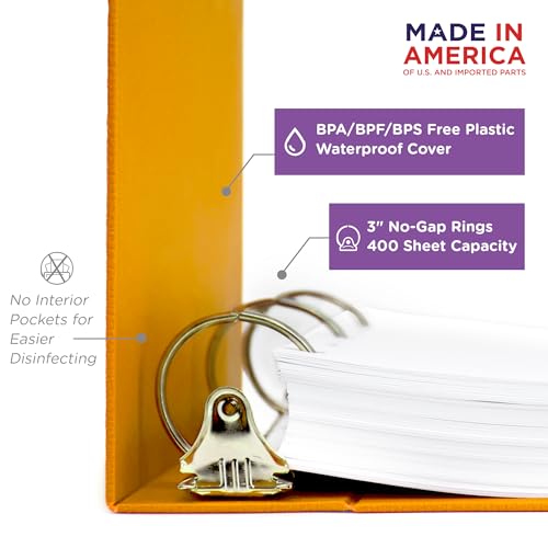 Carstens 3-Inch Heavy Duty 3-Ring Binder - Side Opening, Mango, Durable Plastic, Precision No-Gap Rings, Waterproof Cover, No Pockets, Holds 400 US Letter Sheets, BPA-Free, Made in USA (1736-00-3R) - color: Orange, size: Case of 14