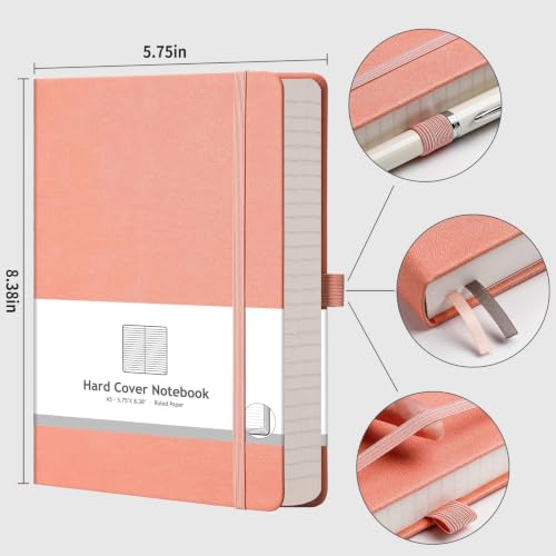 AHGXG Thick Journal Lined Notebook, 320 Numbered Pages Leather Journal for Women, A5 Notebook College Ruled, 100gsm Paper,Faux Leather Hardcover, 5.75'' X 8.38''-Pink - color: Pink, size: A5