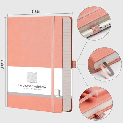 AHGXG Thick Journal Lined Notebook, 320 Numbered Pages Leather Journal for Women, A5 Notebook College Ruled, 100gsm Paper,Faux Leather Hardcover, 5.75'' X 8.38''-Pink - color: Pink, size: A5