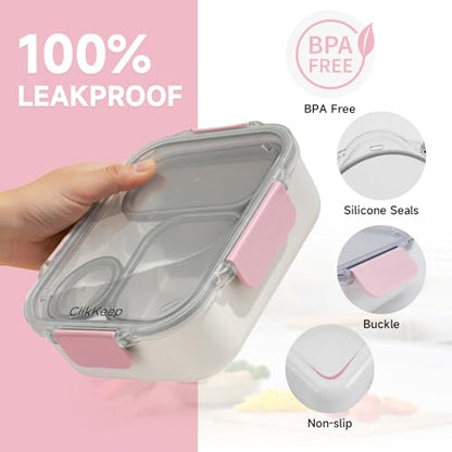 Adult Lunch Bento Box, Compartment Salad Food Containers for Lunch, Lunchbox Containers for Adults with Utensils, Sauce Jar, Microwave Dishwasher Safe, Pink - color: Pink
