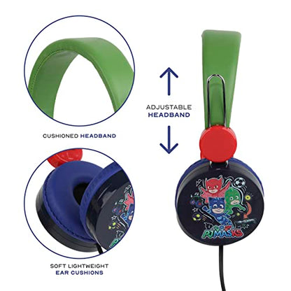 PJ Masks Over The Ear Headphones HP1-01057 | Soft and Cushioned Ear Pieces to Fit Any Size, Adjustable Headband Headphones, Great Sound, Volume Limiting Technology - color: PJ Masks