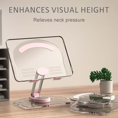 360 Degree Rotating Mobile Tablet Stand, Adjustable Tablet Holder-Adjustable Foldable Desktop Table Holder Base,Multi-Angle, Non-Slip Silicone Base,Portable iPad Stand for Desk - color: White