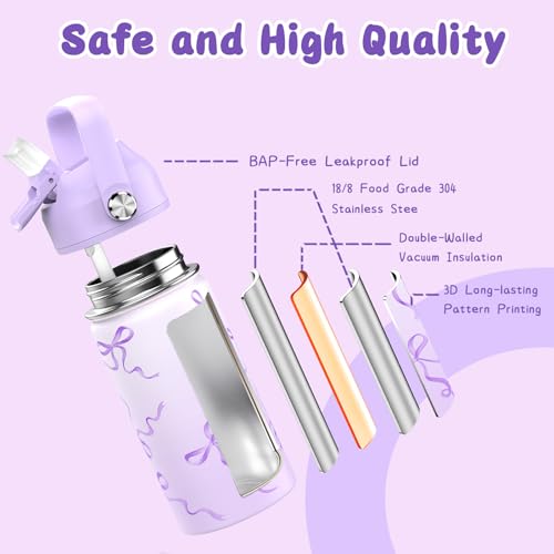 ACESAK Kids School Backpack for Girls, 4-In-1 Bookbag Backpack Set with 14OZ Insulated Kids Water Bottle, Lunch Bag Set for Girls Kid Teens Middle School Student, Girl Backpack for Schools - color: Black-purple