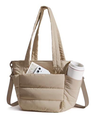 BAGSMART Lunch Bag Women Small Insulated Tote with Lunch Compartment Quilted Lightweight Puffy Tote Bag for Work, Travel, Outdoor, Camel - color: 03-Camel