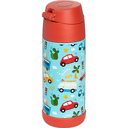 Snug Insulated Kids Water Bottle with Straw & Spout – Double-Wall Stainless Steel, Leakproof, Easy-Flip Lid – For School, Travel, Toddlers & Big Kids - Cars, 12oz - color: Cars, size: 11.8 Ounces