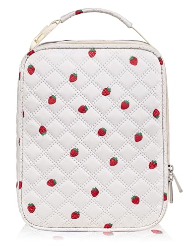 TuErCao Cute Strawberry-Print Lunch Box Kids for School, Compact Reusable Tote LunchBox for Girls for School, Office, Picnic, Lightweight Small Lunch Bag Fits Bento Boxes, Snack and Foods - color: S4: Strawberry, size: Small